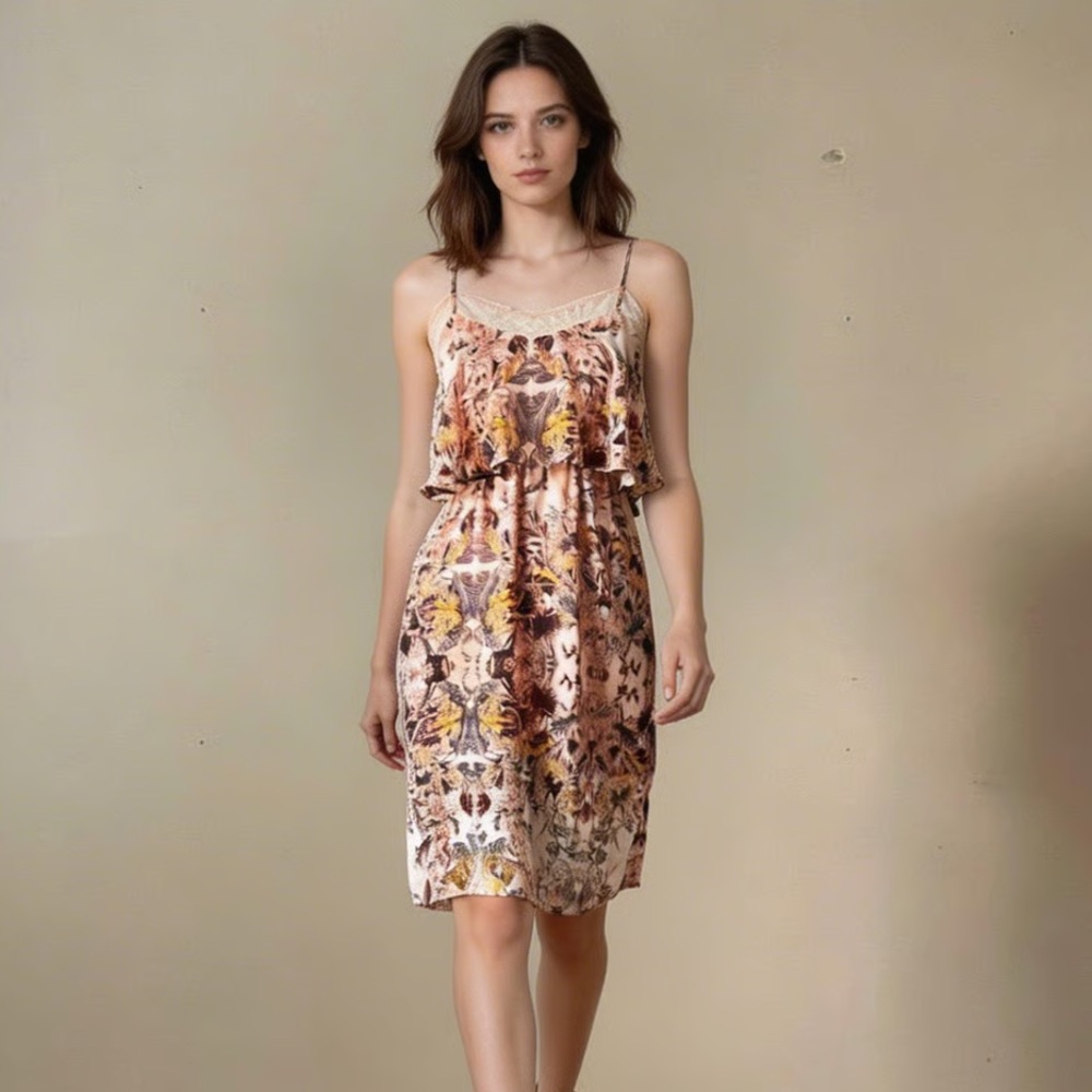 BCBGENERATION | Peach Printed Tiered Dress Sz XS